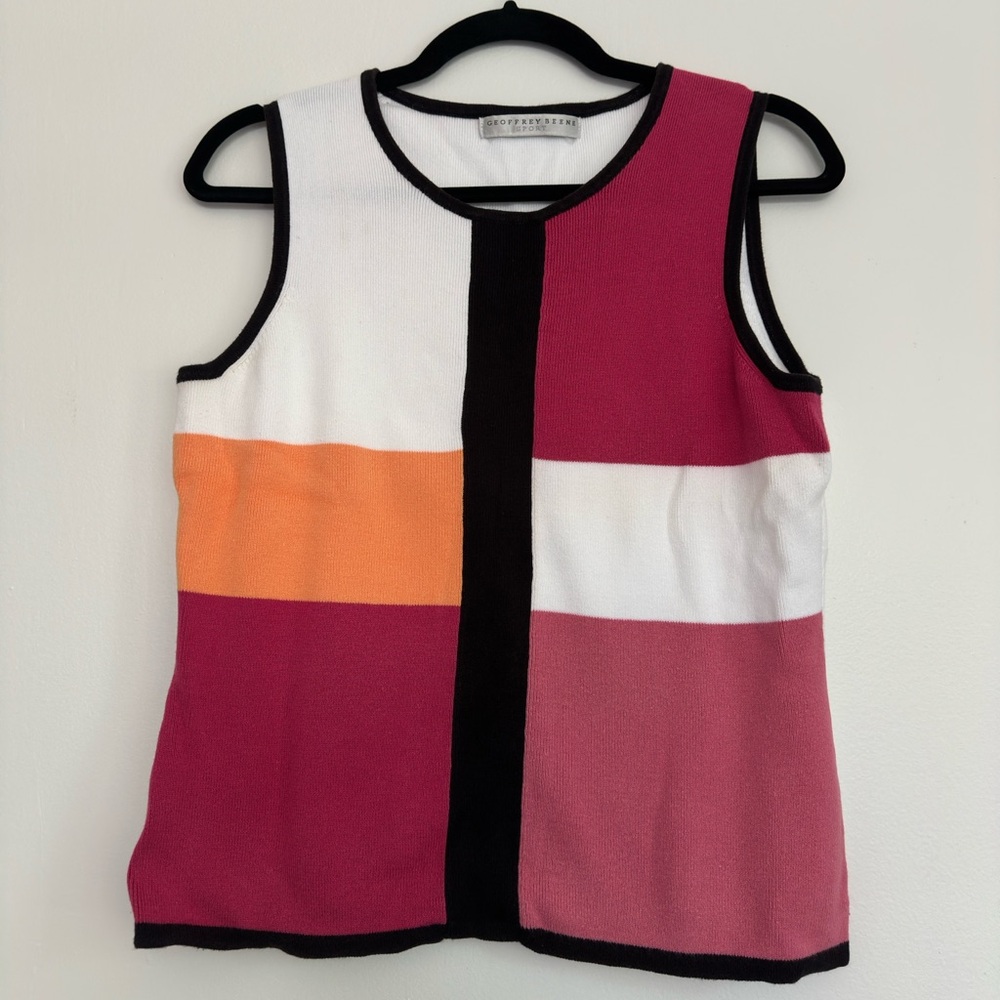 Geoffrey‎ Beene White and pink block  Sleeveless Tank Top
